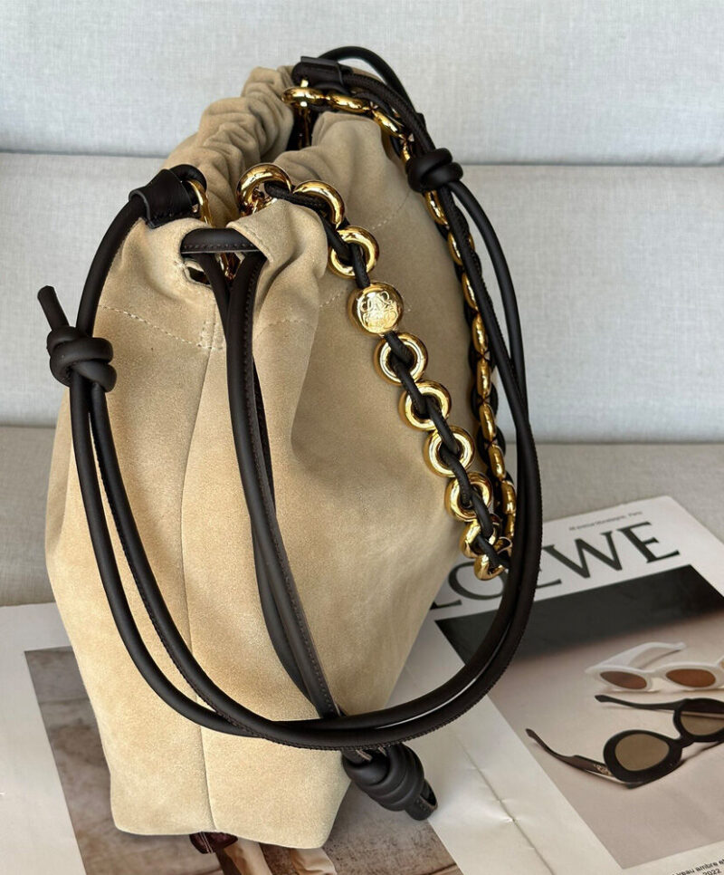 Loewe Large Flamenco Purse In Suede Calfskin Apricot