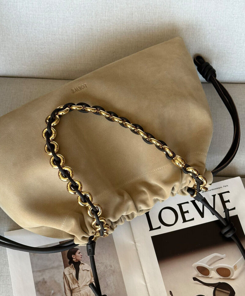 Loewe Large Flamenco Purse In Suede Calfskin Apricot