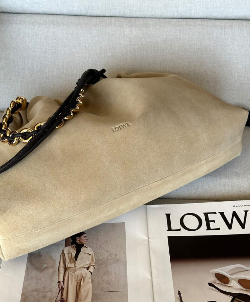 Loewe Large Flamenco Purse In Suede Calfskin Apricot