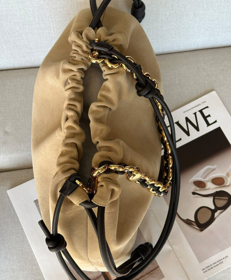 Loewe Large Flamenco Purse In Suede Calfskin Apricot