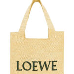 Loewe Medium Font Tote In Raffia Apricot