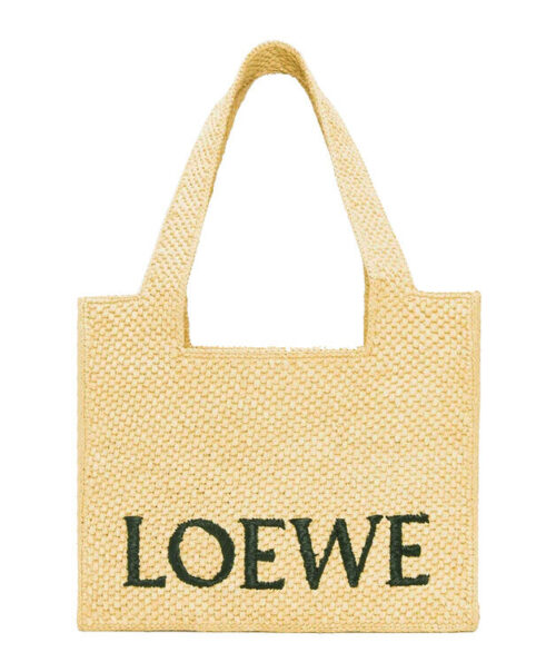Loewe Medium Font Tote In Raffia Apricot