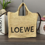 Loewe Medium Font Tote In Raffia Apricot