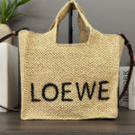 Loewe Medium Font Tote In Raffia Apricot