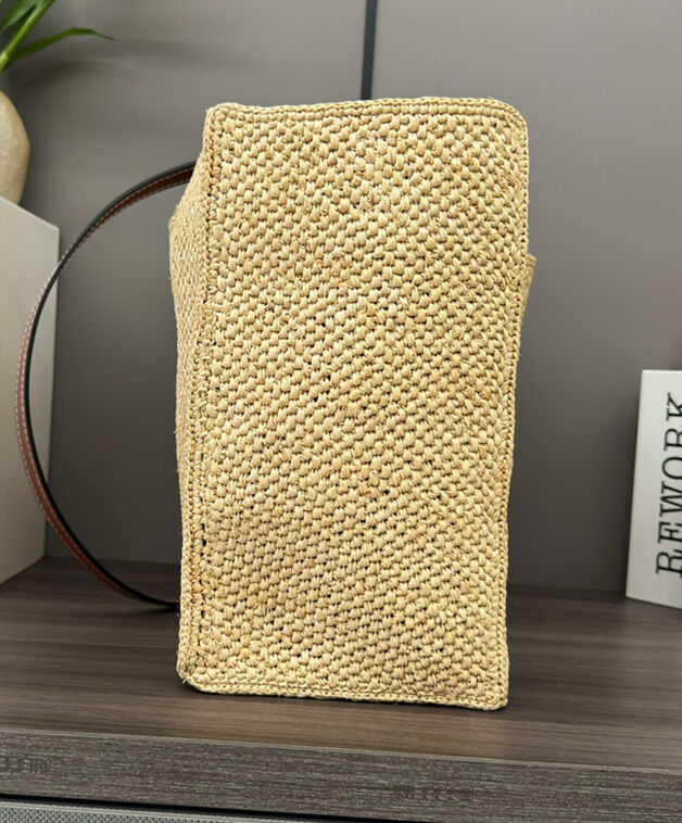 Loewe Medium Font Tote In Raffia Apricot
