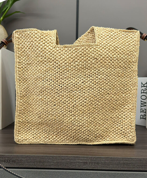 Loewe Medium Font Tote In Raffia Apricot
