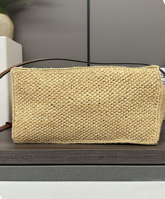 Loewe Medium Font Tote In Raffia Apricot