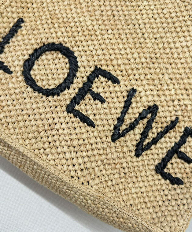 Loewe Medium Font Tote In Raffia Apricot