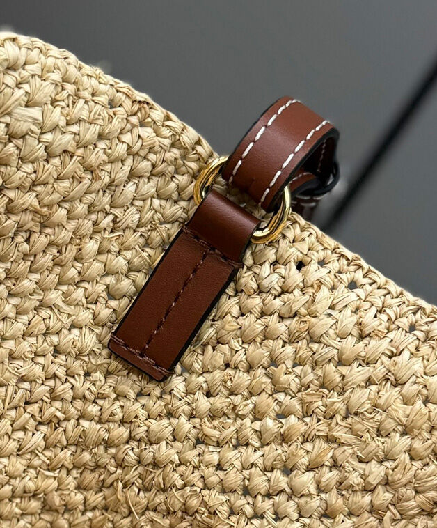 Loewe Medium Font Tote In Raffia Apricot