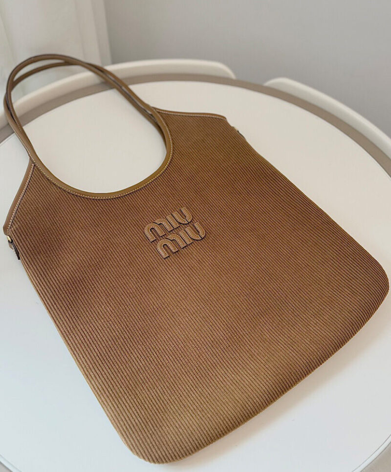 Miumiu IVY Corduroy Shopping Bag Coffee