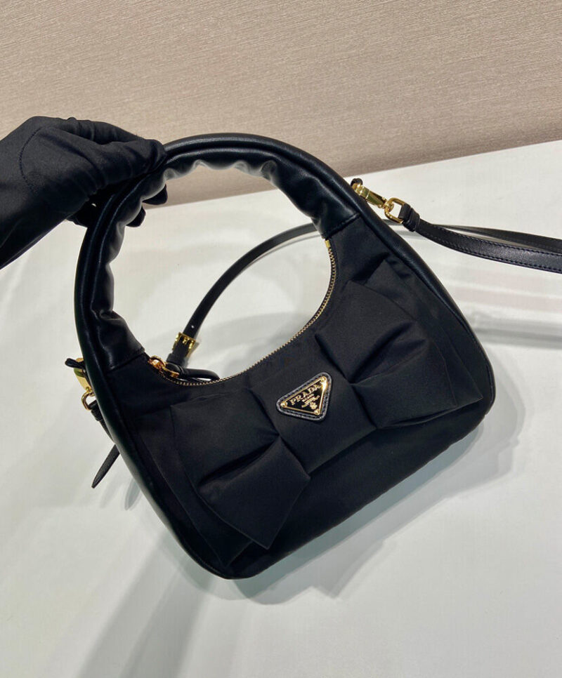 Prada Re-Nylon And Nappa Leather Mini-bag With Bow 1BC241 Black