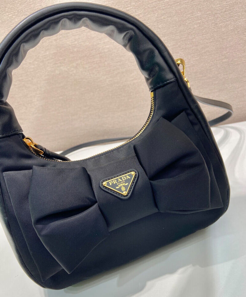 Prada Re-Nylon And Nappa Leather Mini-bag With Bow 1BC241 Black