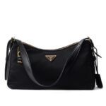 Prada Aimee Large Re-Nylon And Leather Shoulder Bag With Padlock 1BC232 Black