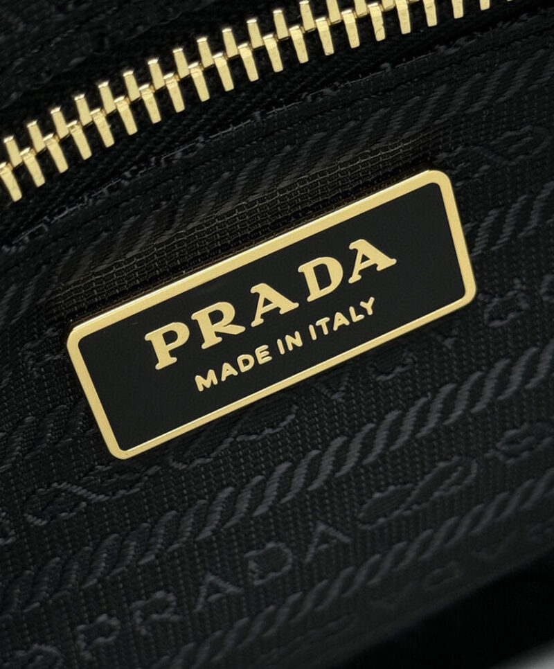 Prada Aimee Large Re-Nylon And Leather Shoulder Bag With Padlock 1BC232 Black