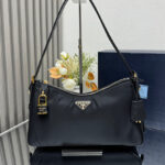 Prada Aimee Large Re-Nylon And Leather Shoulder Bag With Padlock 1BC232 Black
