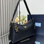 Prada Aimee Large Re-Nylon And Leather Shoulder Bag With Padlock 1BC232 Black
