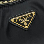 Prada Aimee Large Re-Nylon And Leather Shoulder Bag With Padlock 1BC232 Black