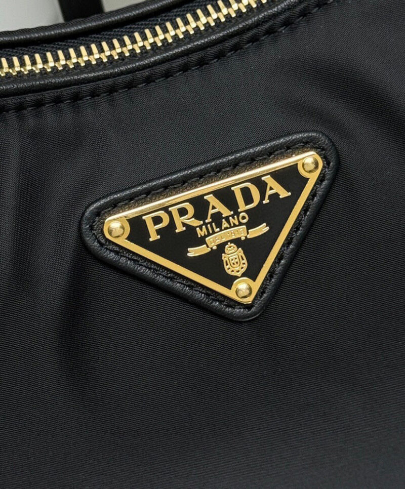 Prada Aimee Large Re-Nylon And Leather Shoulder Bag With Padlock 1BC232 Black
