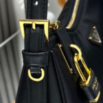 Prada Aimee Large Re-Nylon And Leather Shoulder Bag With Padlock 1BC232 Black