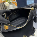 Prada Aimee Large Re-Nylon And Leather Shoulder Bag With Padlock 1BC232 Black