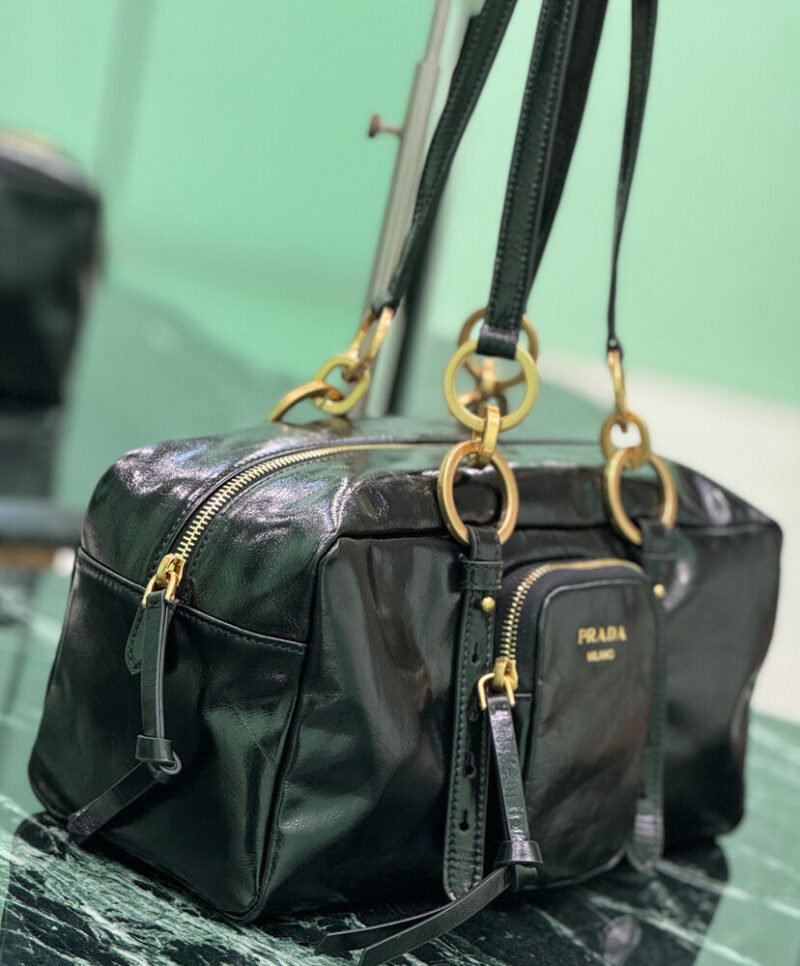 Prada Dangle Medium Leather Top-handle Bag Black