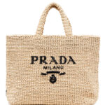 Prada Raffia Tote Bag Apricot
