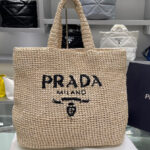 Prada Raffia Tote Bag Apricot