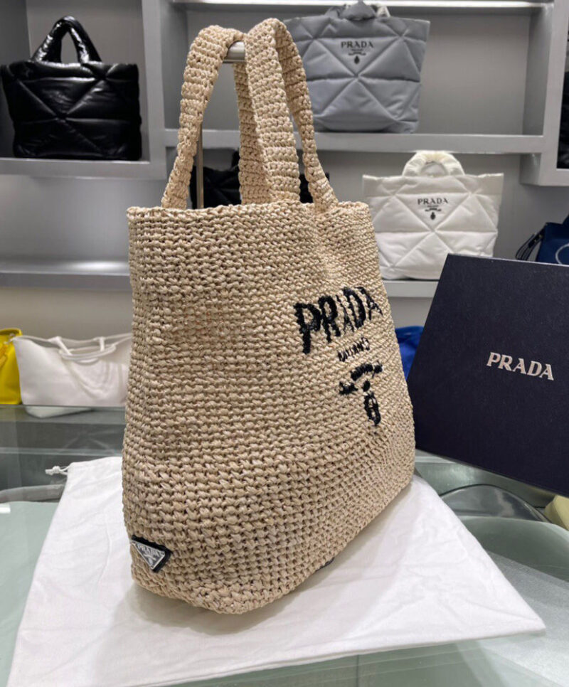Prada Raffia Tote Bag Apricot