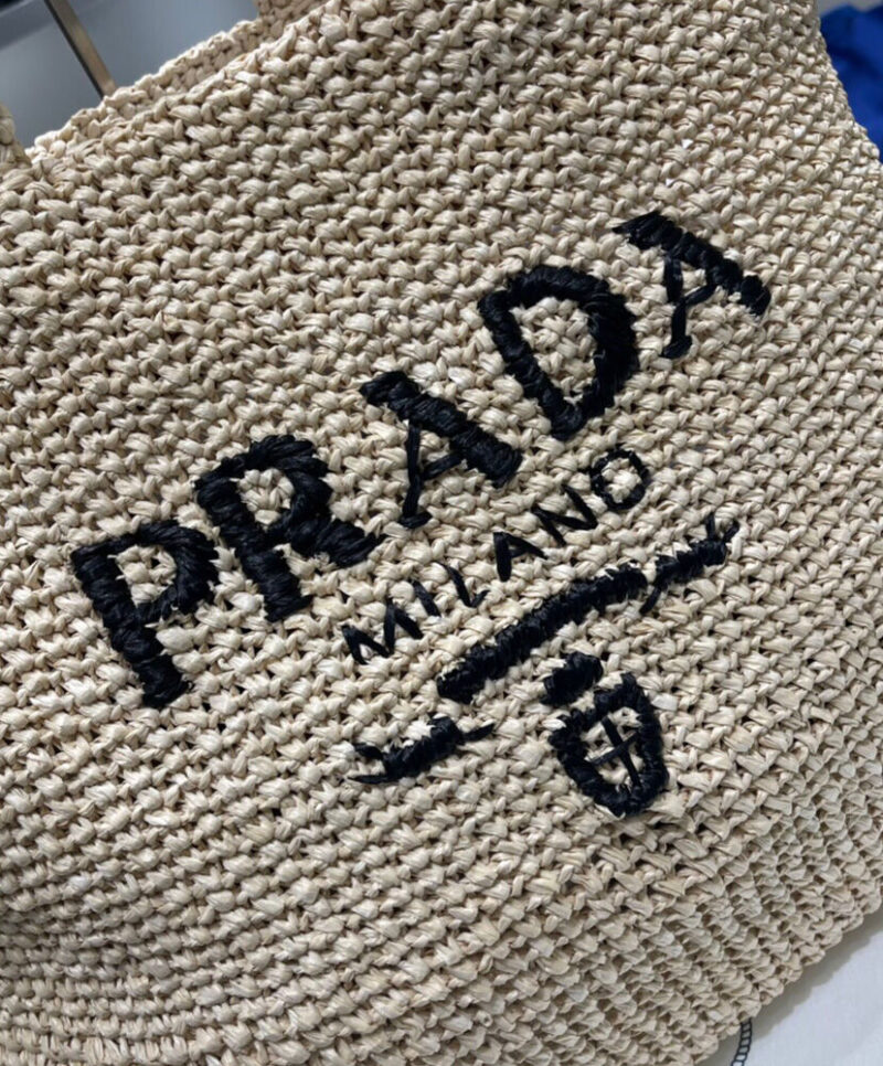Prada Raffia Tote Bag Apricot