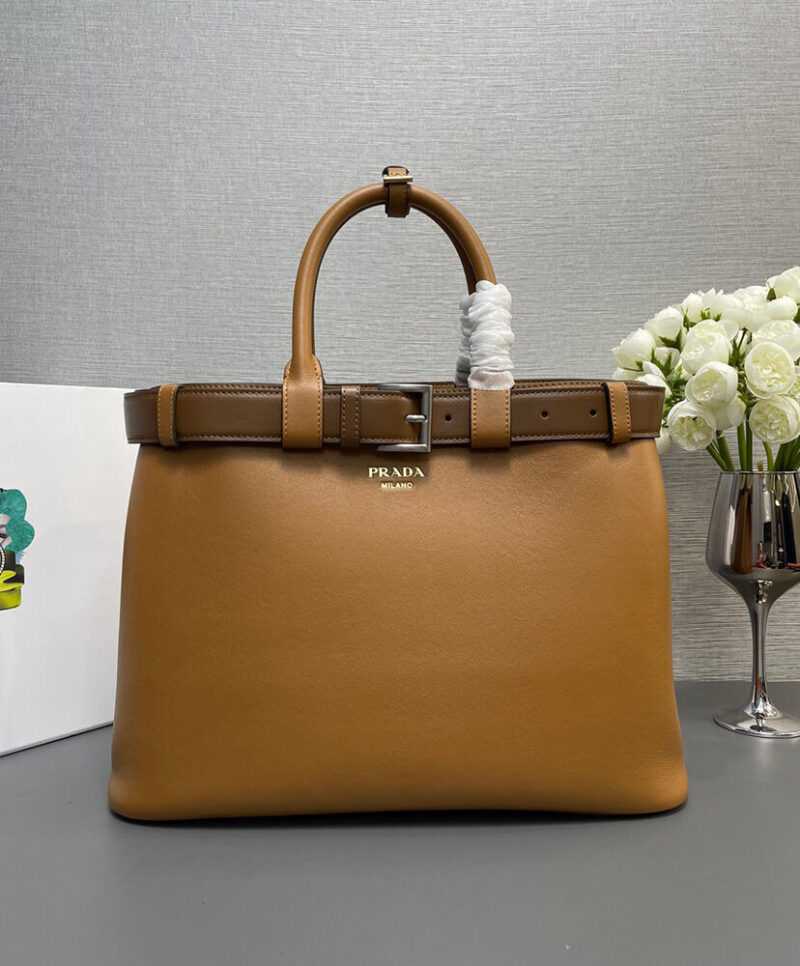 Prada Buckle Large Leather Handbag With Belt 1BA416