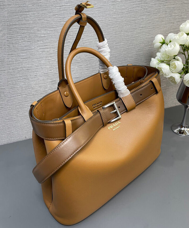 Prada Buckle Large Leather Handbag With Belt 1BA416