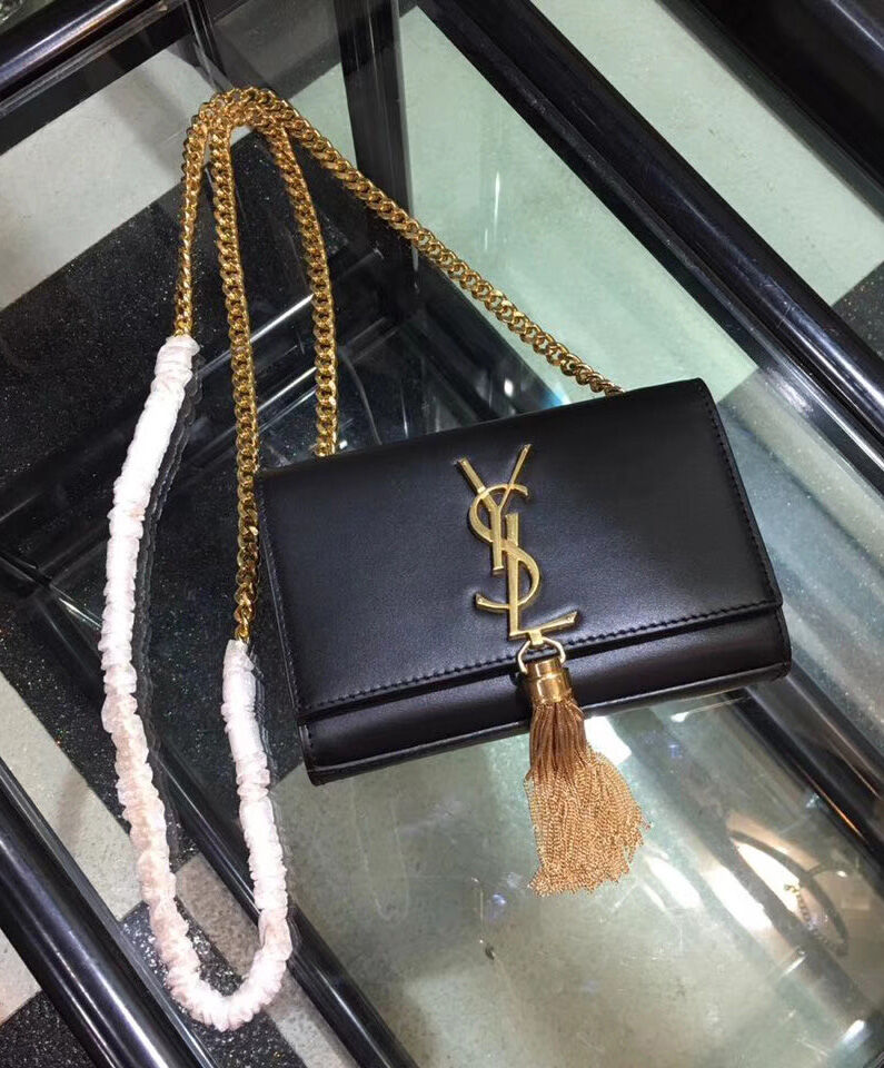 Saint Laurent Kate Monogram Ysl Small Tassel Shoulder Bag  Black