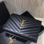 Saint Laurent Envelope Chain Wallet In Grain De Poudre Embossed Leather Black