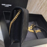 Saint Laurent Envelope Chain Wallet In Grain De Poudre Embossed Leather Black
