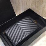 Saint Laurent Envelope Chain Wallet In Grain De Poudre Embossed Leather Black