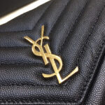 Saint Laurent Envelope Chain Wallet In Grain De Poudre Embossed Leather Black
