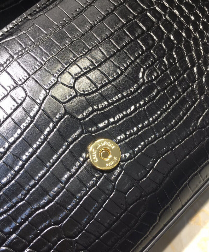 Saint Laurent Kate Small With Tassel In Embossed Crocodile Shiny Leather Black