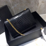 Saint Laurent Kate Small With Tassel In Embossed Crocodile Shiny Leather Black
