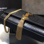 Saint Laurent Kate Small With Tassel In Embossed Crocodile Shiny Leather Black