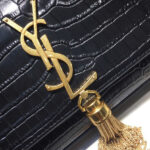 Saint Laurent Kate Small With Tassel In Embossed Crocodile Shiny Leather Black