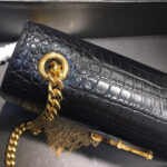 Saint Laurent Kate Small With Tassel In Embossed Crocodile Shiny Leather Black