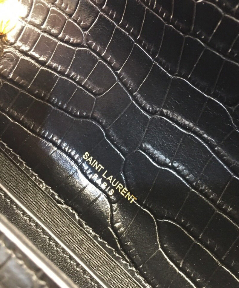 Saint Laurent Kate Small With Tassel In Embossed Crocodile Shiny Leather Black