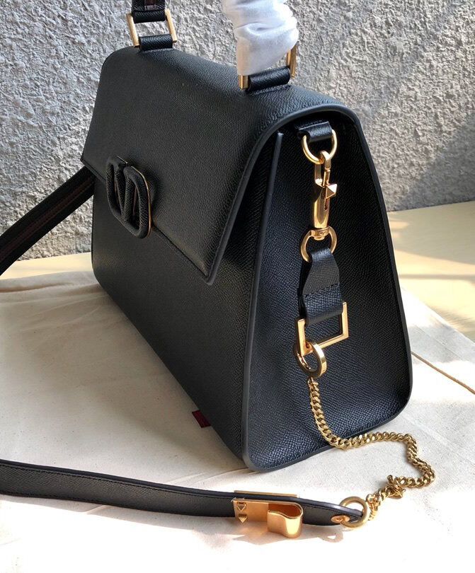 Valentino Garavani Vsling Grainy Calfskin Handbag Black