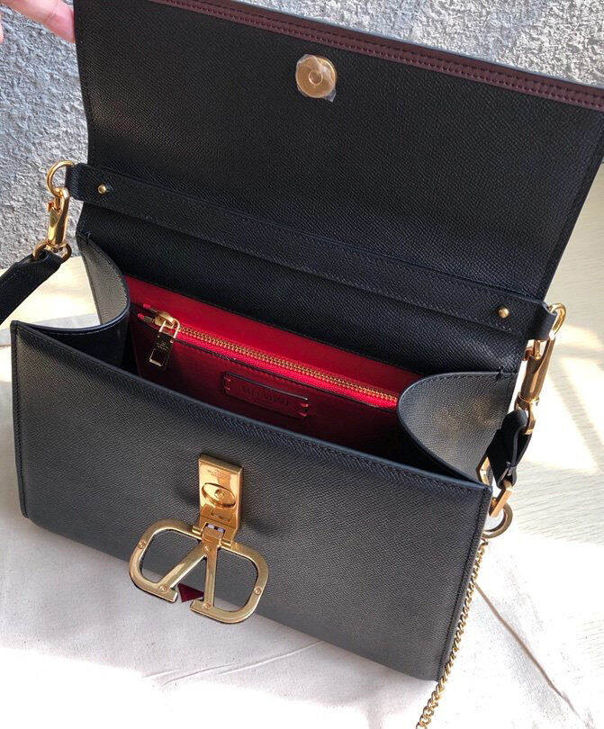 Valentino Garavani Vsling Grainy Calfskin Handbag Black