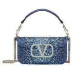 Valentino Small Loco Denim Shoulder Bag With Rhinestones Blue