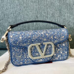 Valentino Small Loco Denim Shoulder Bag With Rhinestones Blue