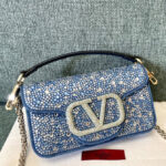 Valentino Small Loco Denim Shoulder Bag With Rhinestones Blue