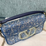 Valentino Small Loco Denim Shoulder Bag With Rhinestones Blue