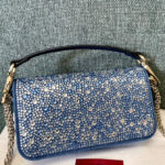 Valentino Small Loco Denim Shoulder Bag With Rhinestones Blue