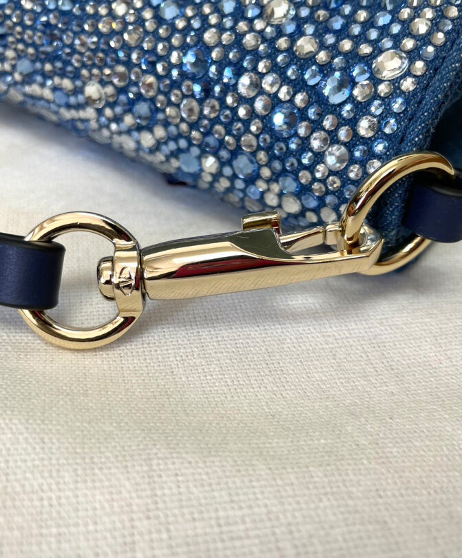 Valentino Small Loco Denim Shoulder Bag With Rhinestones Blue